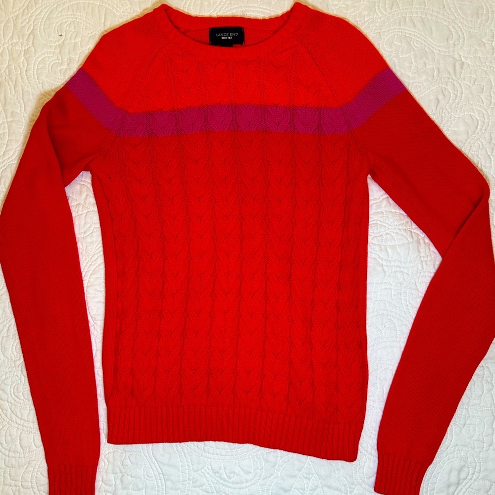 Lands End Cotton Color Block Sweater